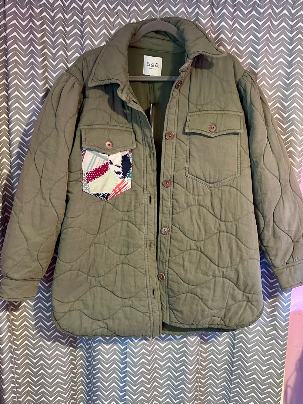 NWT SEA New York | Patchwork Shacket Army, size S - Picture 2 of 7